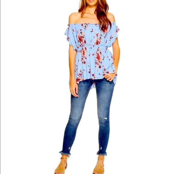 Copied - We The Free Blue Sky Combo Floral Top Cottagecore NWT - Picture 1 of 7